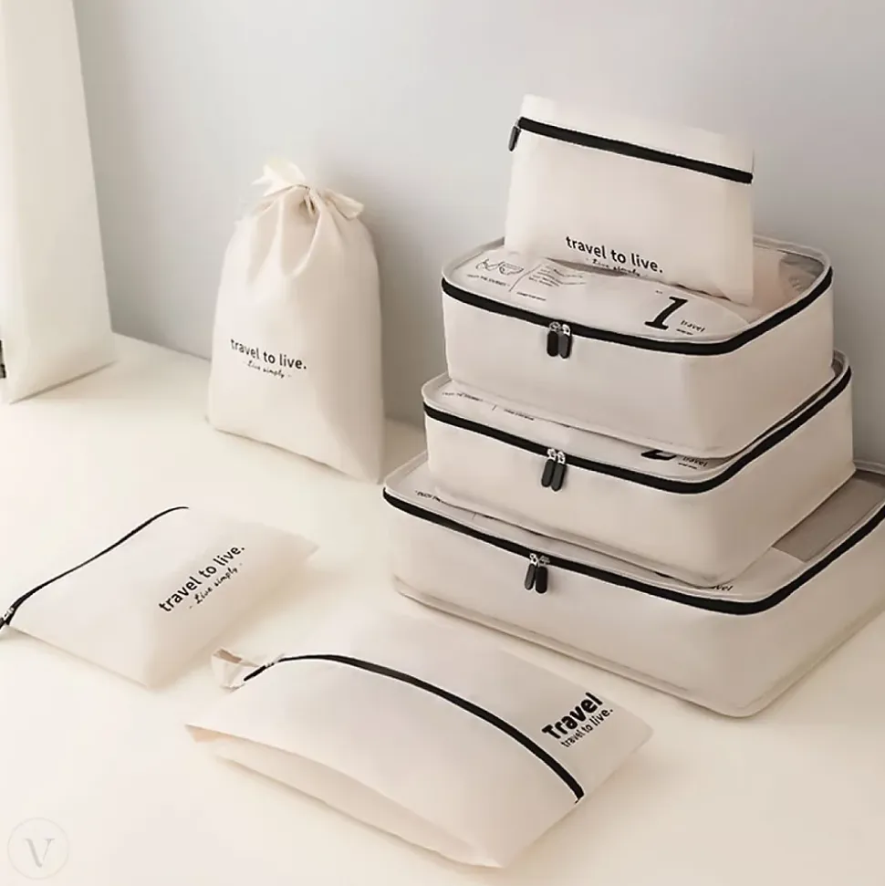 Organisateur de voyage, rangement valise 7 pièces - Beige - Vivezen