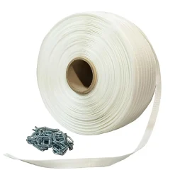 Pack 1 Feuillard de cerclage tressé 19 mm x 500 m + 250 Boucles - Feuillard textile Haute Résistance 750kg - TECPLAST PFT1
