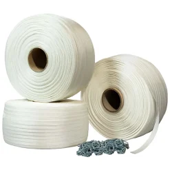 Pack 3 Feuillards de cerclage tressés 16 mm x 850 m + 500 Boucles OFFERTES - Feuillard textile Résistance 450kg - TECPLAST PFT3