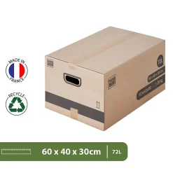 Pack and Move - Lot 60 cartons déménagement M - 60 x 40 x 30 cm - Poignées renforcées - 3 adhésifs offerts