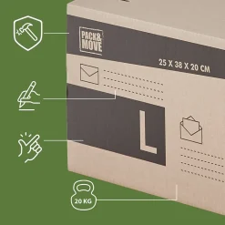 Pack and Move - Lot 36 cartons pour expédition - Taille L - 25 x 38 x 20 cm - Carton renforcé - 20 KG max