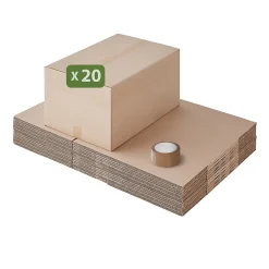Pack and Move - Lot 20 cartons déménagement d'occasion - 57 x 39 x 34 cm - Cartons réemployés - 1 adhésif offert