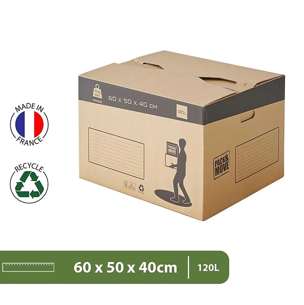 Pack and Move - Lot 30 cartons déménagement automatique - 60 x 50 x 40 cm - Poignées renforcées