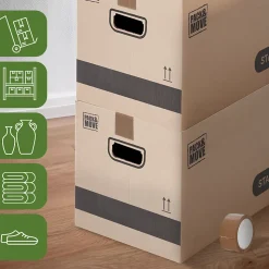 Pack and Move - Lot 20 cartons déménagement stockage standard - 60 x 30 x 30 cm - Poignées renforcées - 1 adhésif offert