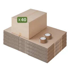 Pack and Move - Lot 40 cartons déménagement d'occasion - 57 x 39 x 34 cm - Cartons réemployés - 2 adhésifs offerts