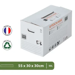 Pack and Move - Lot 20 cartons stockage - 55 x 30 x 30 cm - Poignées renforcées - 1 marqueur offert