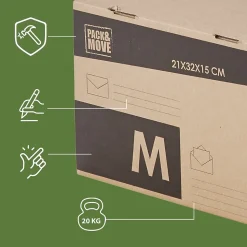 Pack and Move - Lot 24 cartons pour expédition - Taille M - 21 x 32 x 15 cm - Carton renforcé - 20 KG max