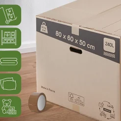 Pack and Move - Lot 30 cartons déménagement XXL - 80 x 60 x 50 cm - Poignées renforcées - 3 adhésifs offerts