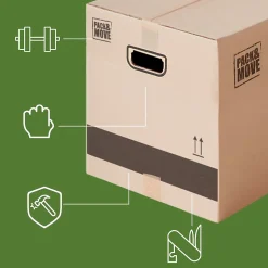 Pack and Move - Lot 60 cartons déménagement XL - 80 x 40 x 40 cm - Poignées renforcées - 3 adhésifs offerts
