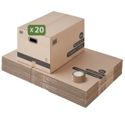 Pack and Move - Lot 20 cartons déménagement L larges - 40 x 60 x 40 cm - Poignées renforcées - 1 adhésif offert