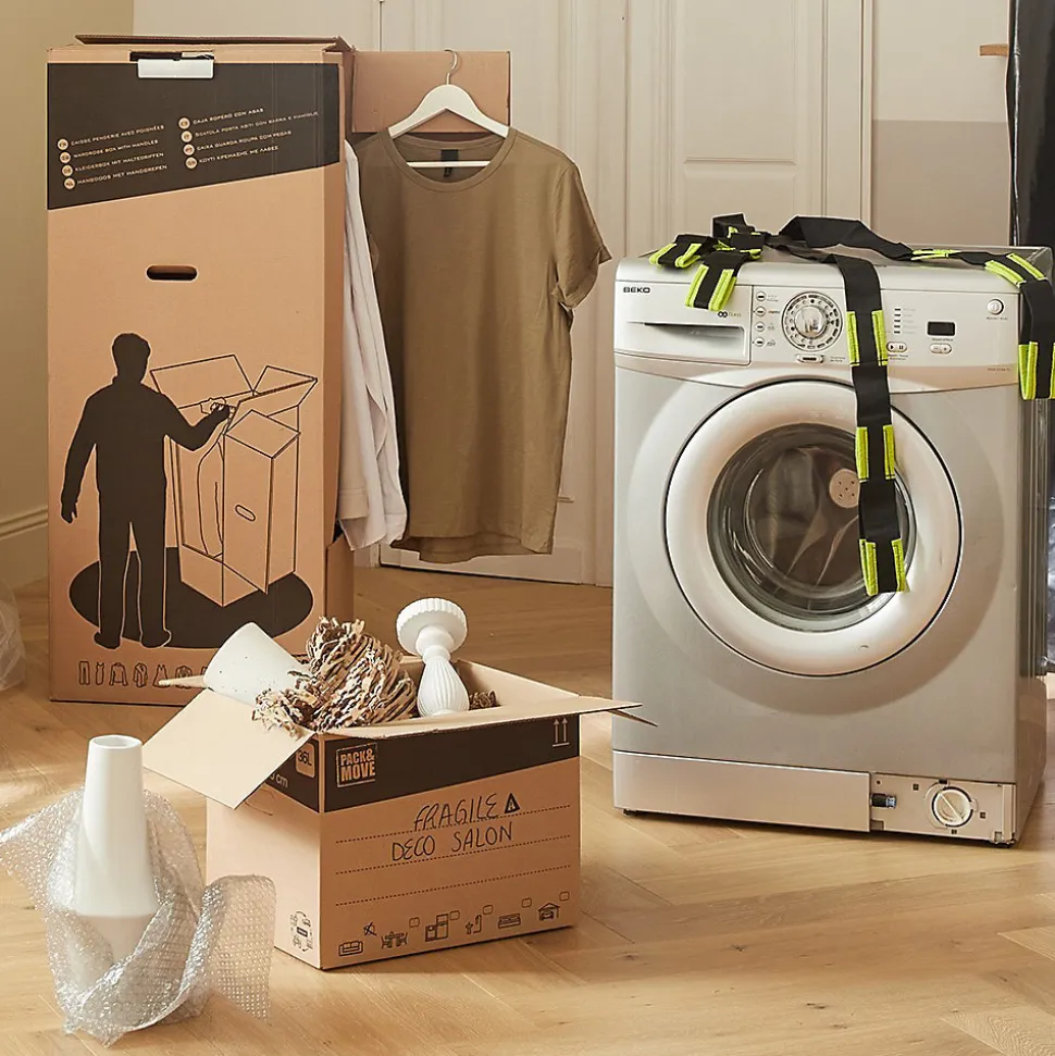 Pack and Move - Lot 20 cartons déménagement L larges - 40 x 60 x 40 cm - Poignées renforcées - 1 adhésif offert
