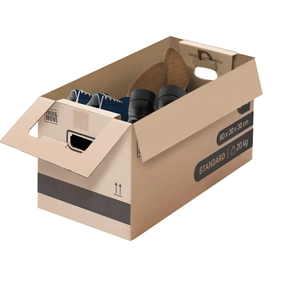 Pack and Move - Lot 60 cartons déménagement stockage standard - 60 x 30 x 30 cm - Poignées renforcées - 3 adhésifs offerts