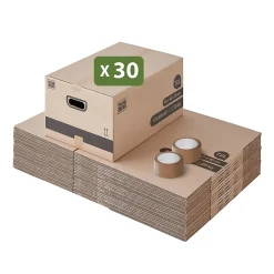 Pack and Move - Lot 30 Cartons Déménagement Stockage M - 60 x 40 x 30 cm - Poignées renforcées - 2 adhésifs offerts
