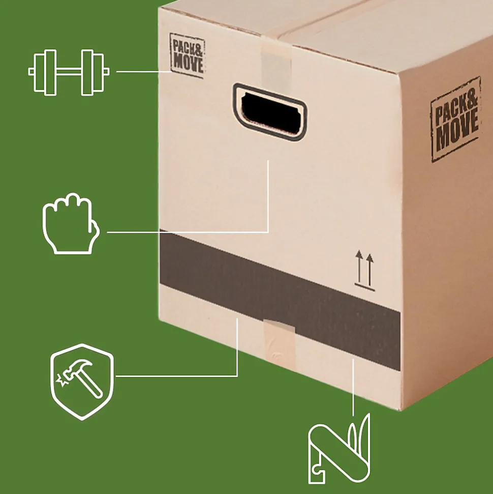 Pack and Move - Lot 40 cartons déménagement XL -80 x 40 x 40 cm - Poignées renforcées - 2 adhésifs offerts