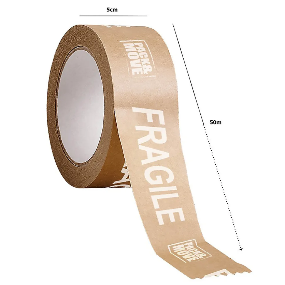 Pack and Move - Lot 6 rouleaux ruban adhésif kraft "fragile" pour emballage et déménagement - 50 m - Qualité Premium