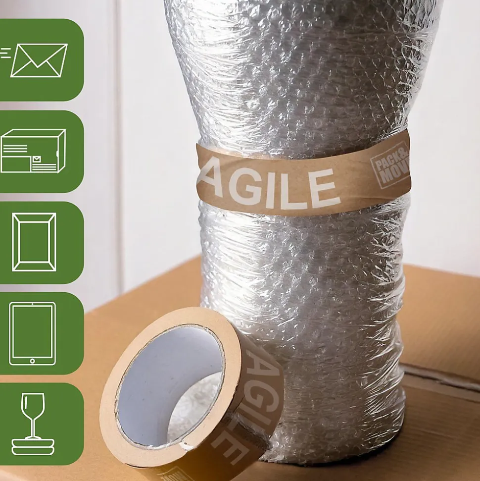 Pack and Move - Lot 6 rouleaux ruban adhésif kraft "fragile" pour emballage et déménagement - 50 m - Qualité Premium