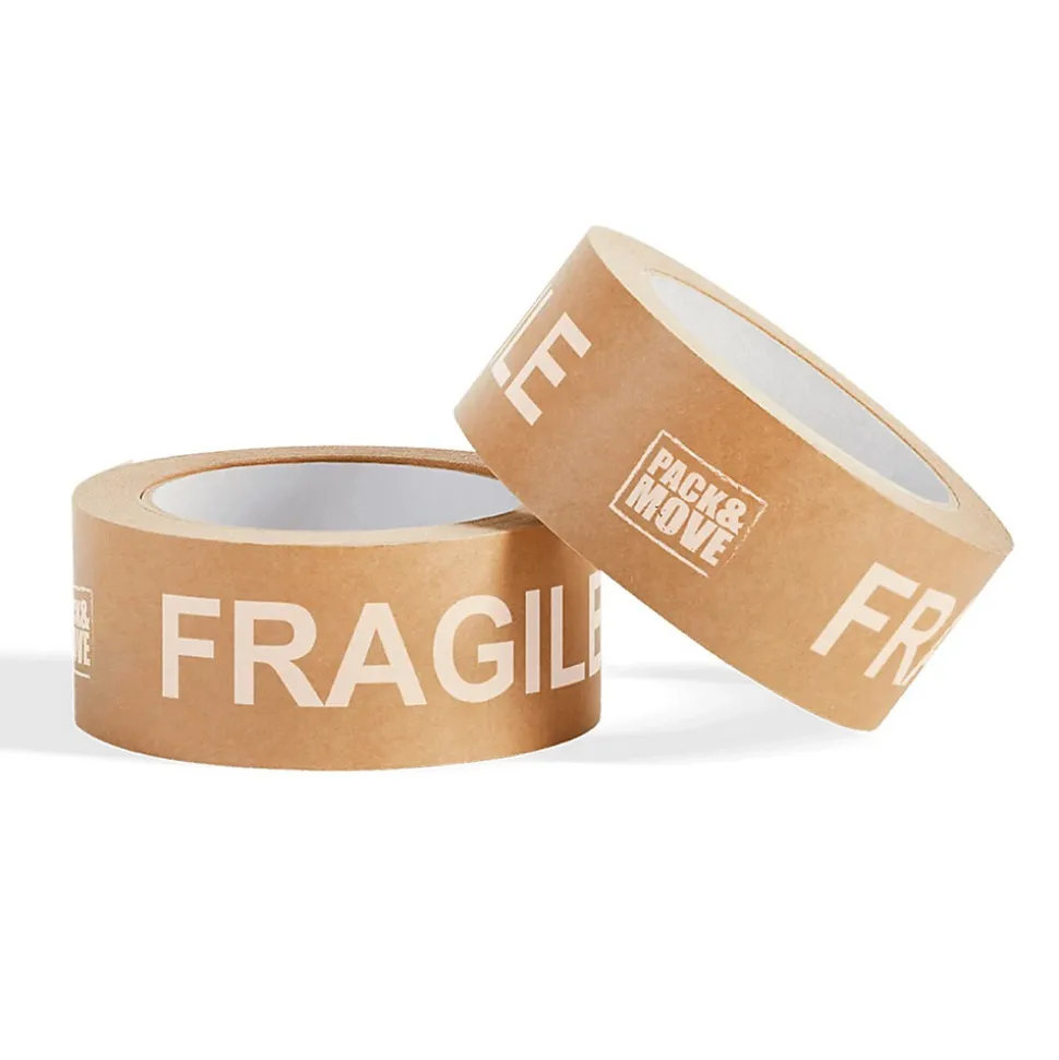 Pack and Move - Lot 6 rouleaux ruban adhésif kraft "fragile" pour emballage et déménagement - 50 m - Qualité Premium