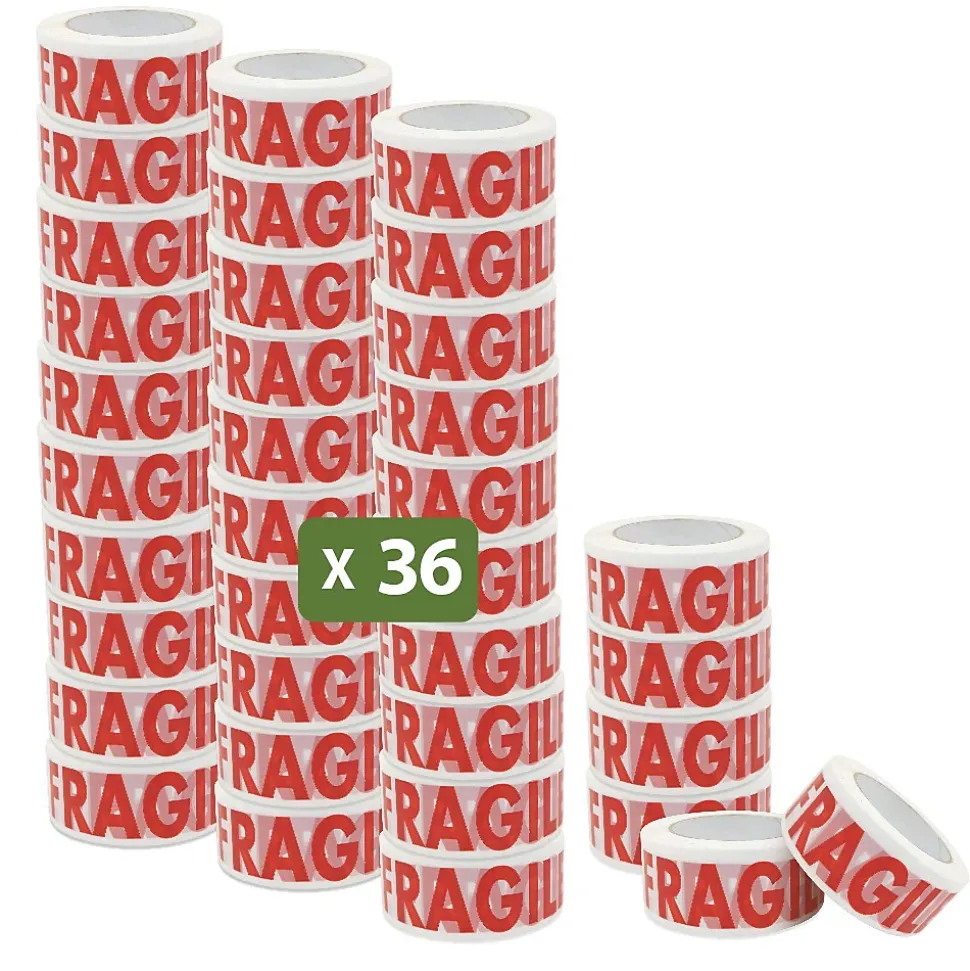 Pack and Move - Lot 36 Rouleaux Ruban Adhésif Transparent "Fragile" Pour Emballage Et Déménagement - 100 M - Qualité Premium