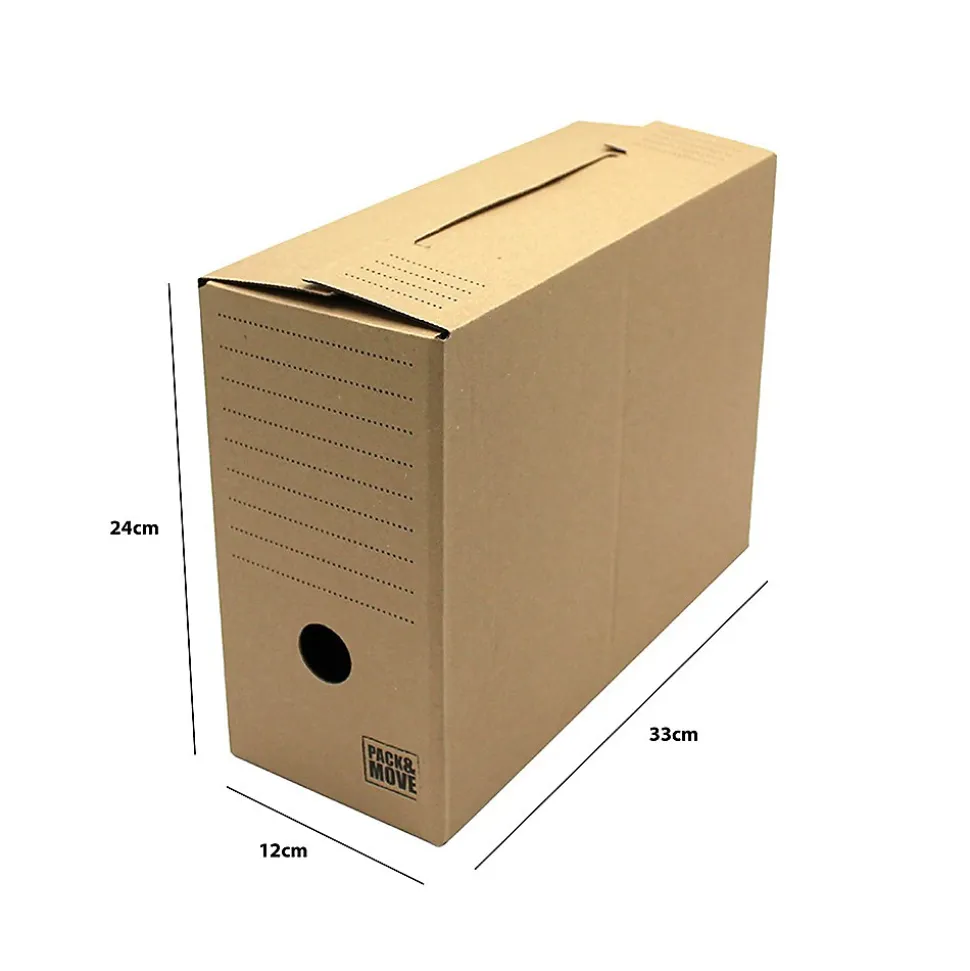 Pack and Move - Lot de 4 boîtes d'archives en carton ondulé robuste - 33,5 x 12 x 24 cm - Organisation pratique