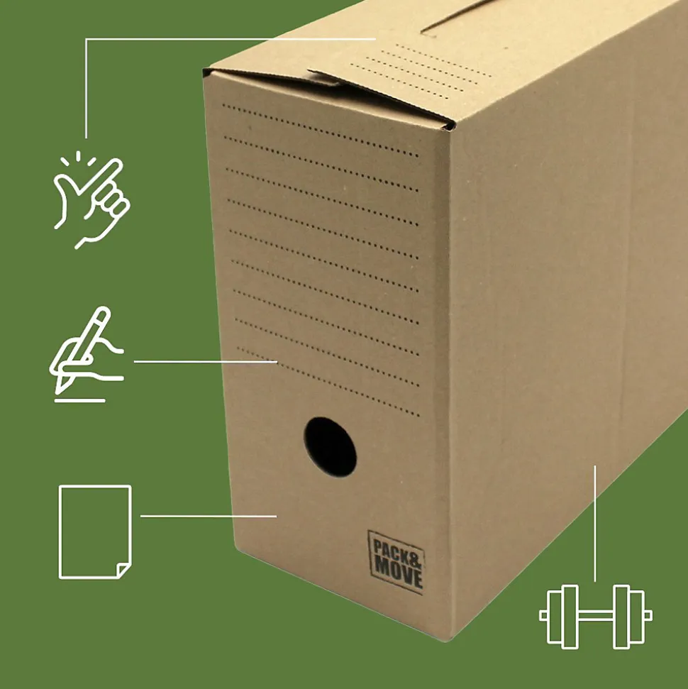 Pack and Move - Lot de 4 boîtes d'archives en carton ondulé robuste - 33,5 x 12 x 24 cm - Organisation pratique
