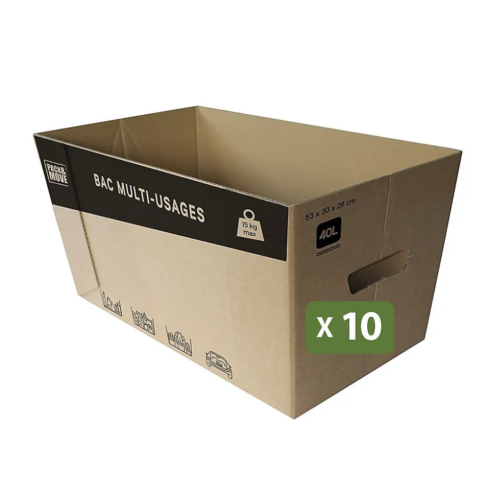 Pack and Move - Lot de 10 caisses en carton - 53 x 30 x 26 cm - Transport, déménagement, stockage