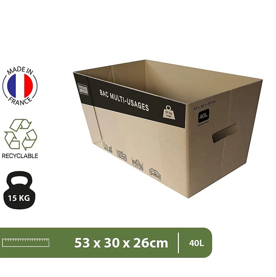 Pack and Move - Lot de 30 caisses en carton - 53 x 30 x 26 cm - Transport, déménagement, stockage