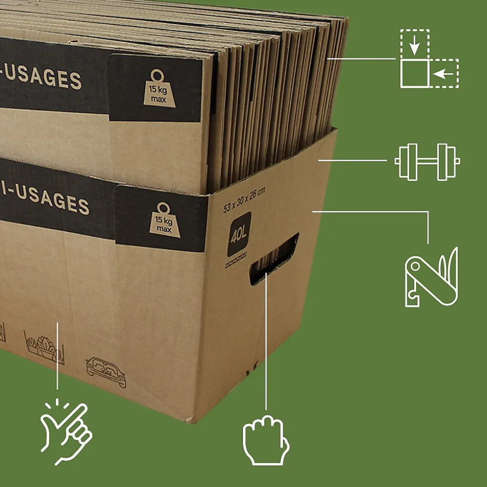 Pack and Move - Lot de 30 caisses en carton - 53 x 30 x 26 cm - Transport, déménagement, stockage