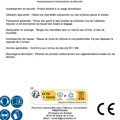 Paire de chandelles à crémaillère SILVERLINE, capacité 3 tonnes, hauteur réglable de 295 à 420 mm.