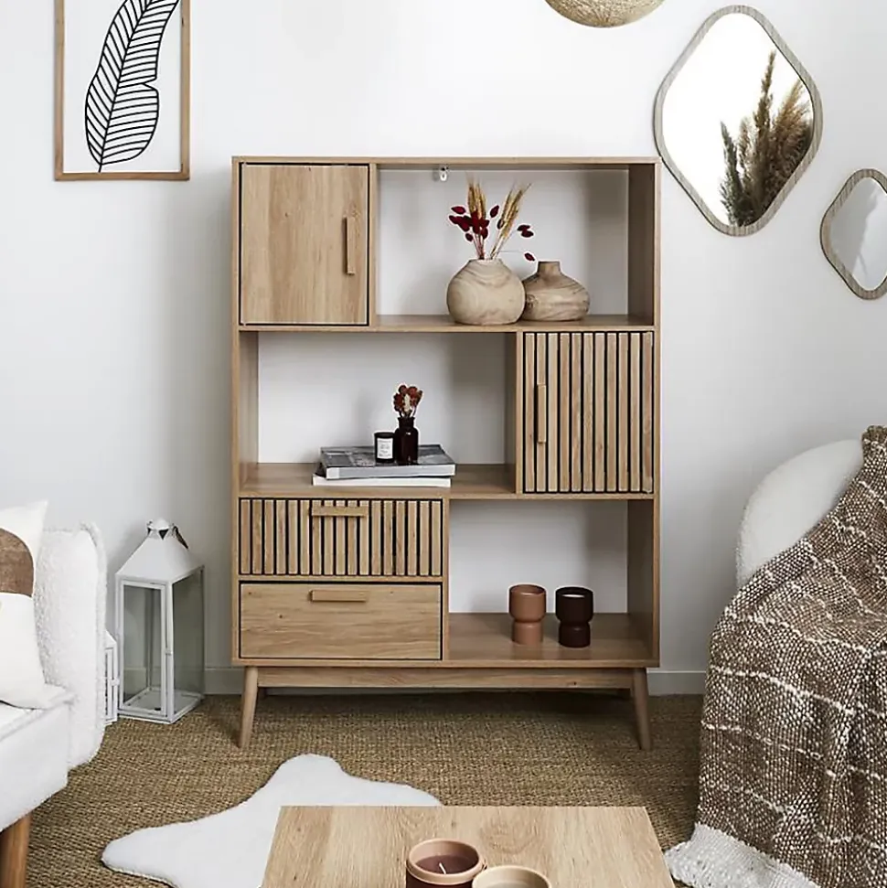 PAJAN - Bibliothèque Etagère Effet Bois avec Tasseaux