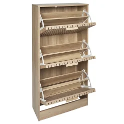 PAJAN - Meuble à Chaussures 3 Portes Basculantes Effet Bois avec Tasseaux