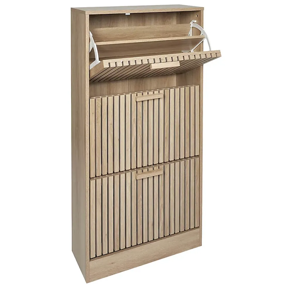 PAJAN - Meuble à Chaussures 3 Portes Basculantes Effet Bois avec Tasseaux