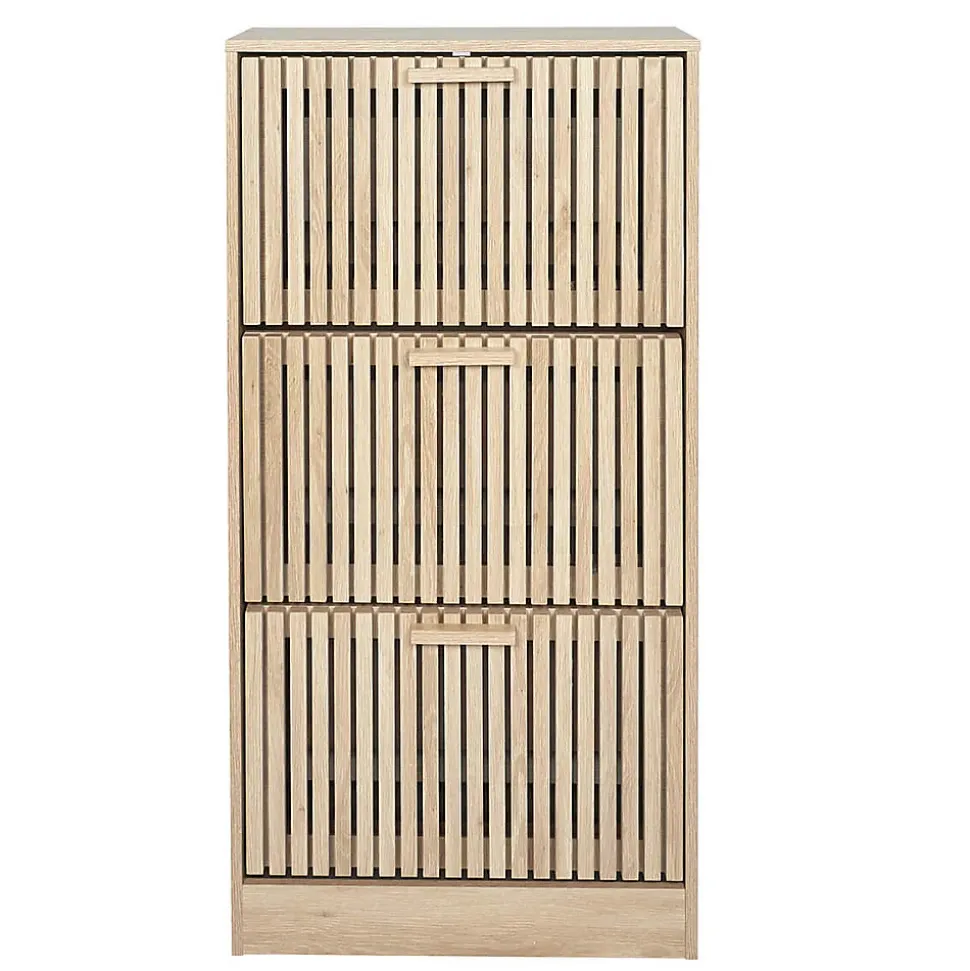 PAJAN - Meuble à Chaussures 3 Portes Basculantes Effet Bois avec Tasseaux