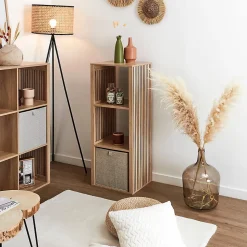 PAJAN - Rangement 3 Cases Effet Bois avec Tasseaux