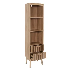 PAJAN - Rangement Colonne 3 Etagères 2 Tiroirs Effet Bois avec Tasseaux