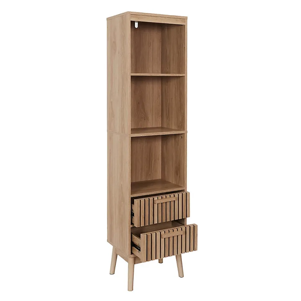 PAJAN - Rangement Colonne 3 Etagères 2 Tiroirs Effet Bois avec Tasseaux