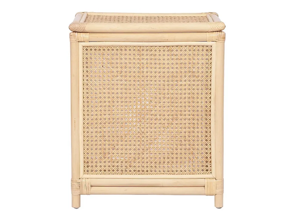 Panier à linge en rotin finition cannage avec couvercle - L. 45 x P. 33 x H. 56 cm - Naturel - CALYMA