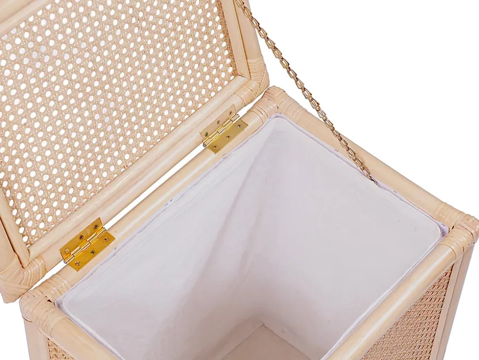 Panier à linge en rotin finition cannage avec couvercle - L. 45 x P. 33 x H. 56 cm - Naturel - CALYMA