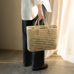 Panier cabas feuilles de palmier (32x22x32 cm - Naturel)