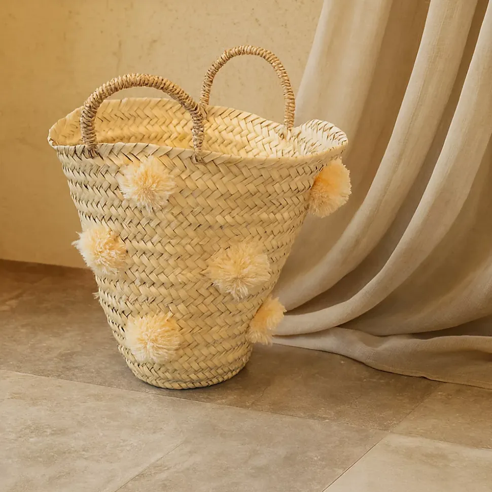 Panier de rangement à pompons (30x30x40 cm - Beige)