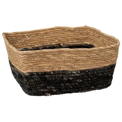Panier de rangement bicolore tressé en fibres naturelles coloris noir S