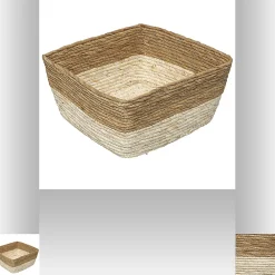 Panier de rangement bicolore tressé en fibres naturelles coloris blanc S