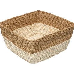 Panier de rangement bicolore tressé en fibres naturelles coloris blanc S