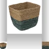 Panier de rangement bicolore tressé en fibres naturelles coloris pétrole M