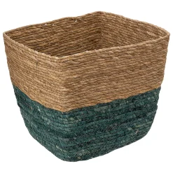 Panier de rangement bicolore tressé en fibres naturelles coloris pétrole M