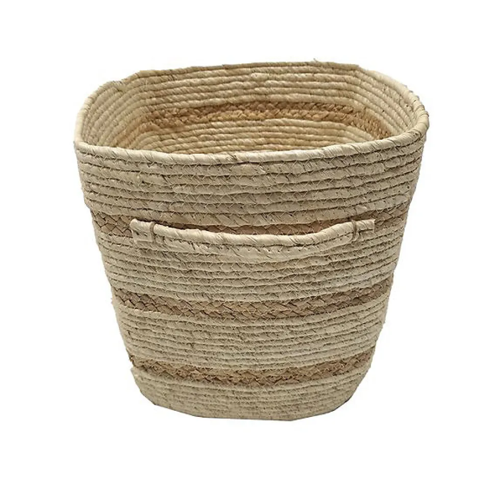 Panier de rangement bicolore tressé beige et crème en fibres naturelles Deko & Co