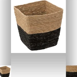 Panier de rangement bicolore tressé en fibres naturelles coloris noir M