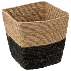 Panier de rangement bicolore tressé en fibres naturelles coloris noir M