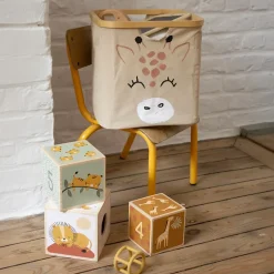 Panier de rangement cadre motif girafe Hyppolite beige