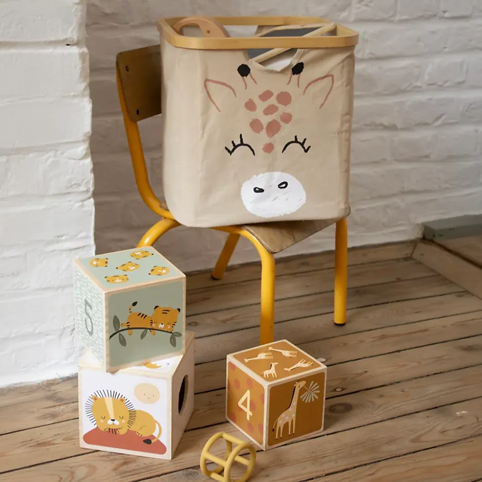 Panier de rangement cadre motif girafe Hyppolite beige