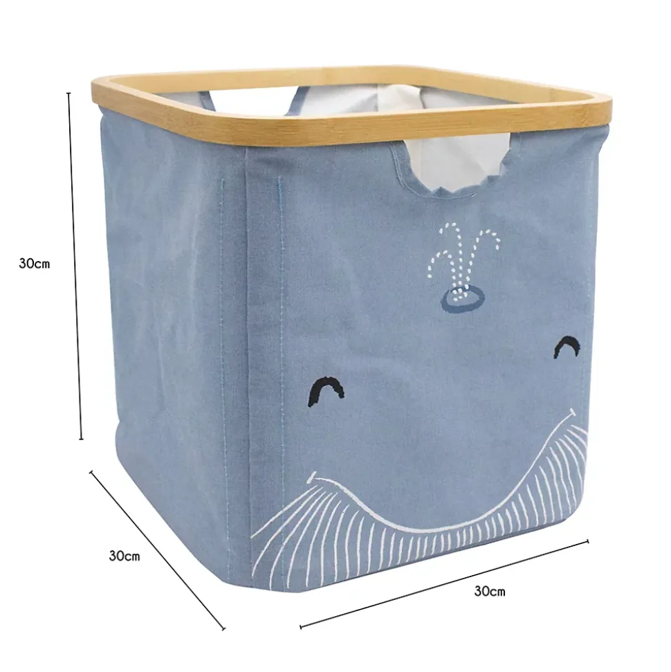 Panier de rangement cadre motif baleine Hyppolite bleu